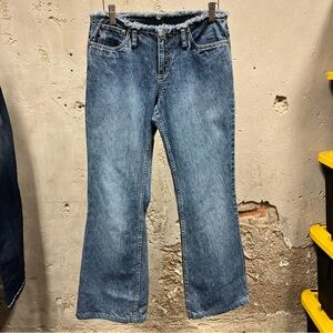 American Eagle Vintage Y2K Low Rise Flare Frayed Top Jeans 3/4 Denim Elena Bella